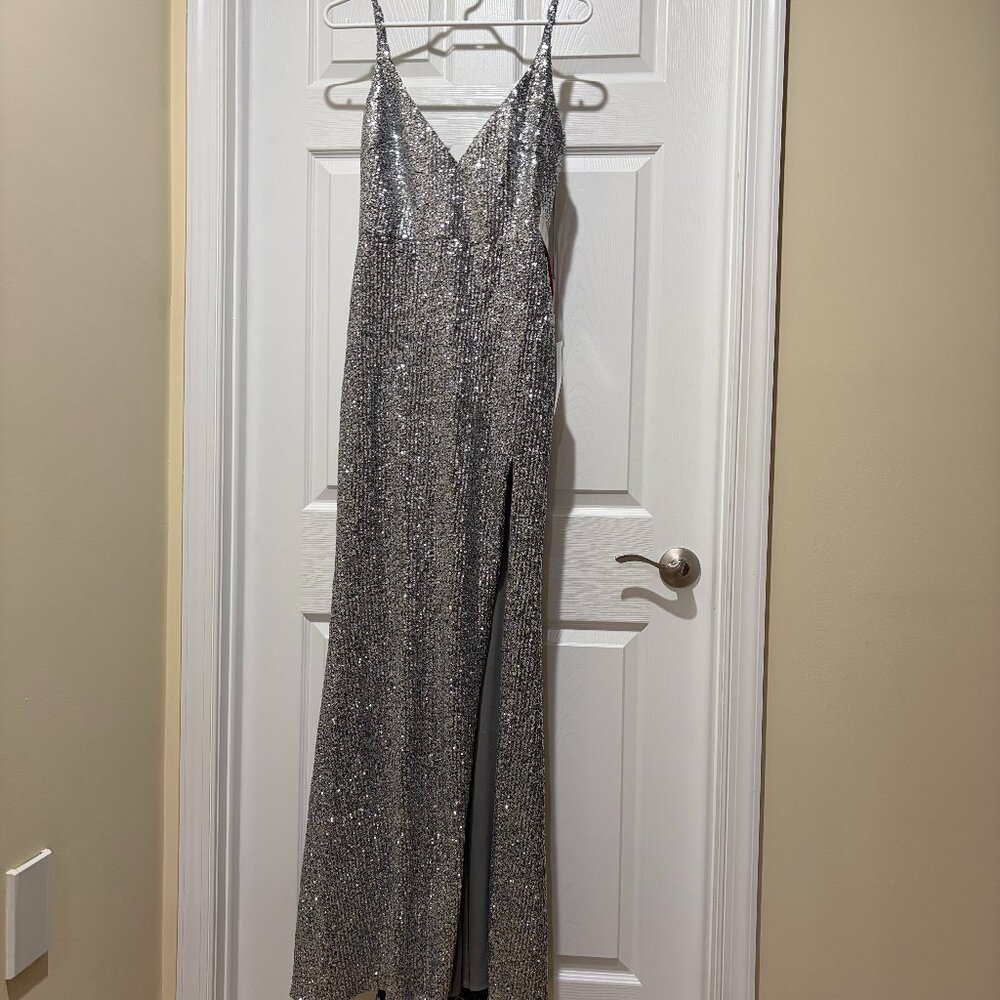 Mac Dugall  Silver Sequined Floor Length Gown